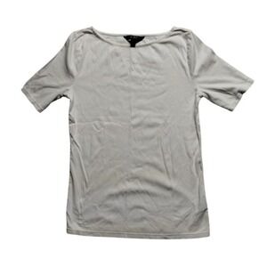 Lauren Ralph Lauren Womens Knit Top Boat Neck Short Sleeve Tee Shirt White L